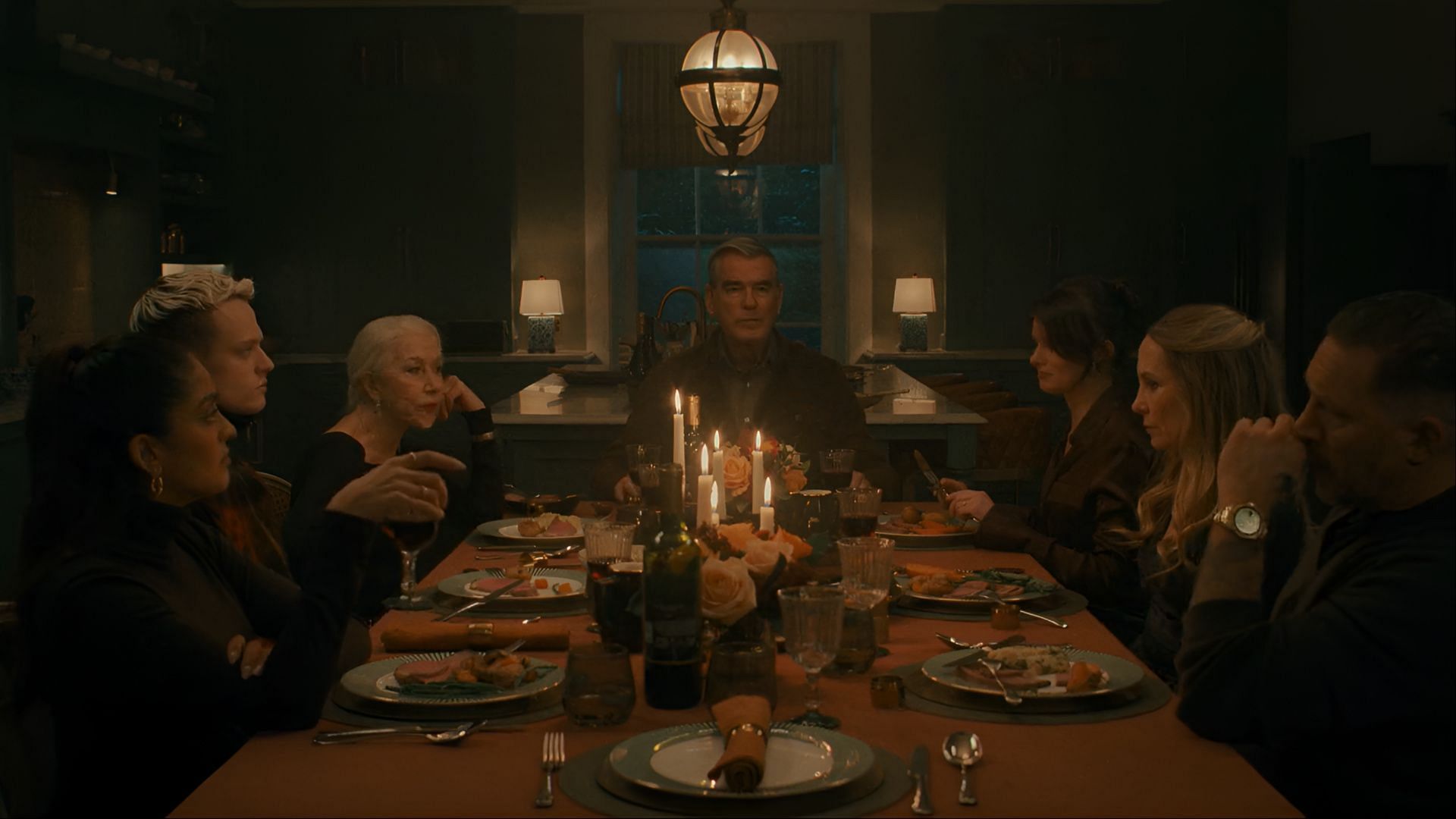 MobLand episode 9 features a pivotal dinner scene where tensions erupt, exposing fractures within the Harrigan family. (Image via Paramount)